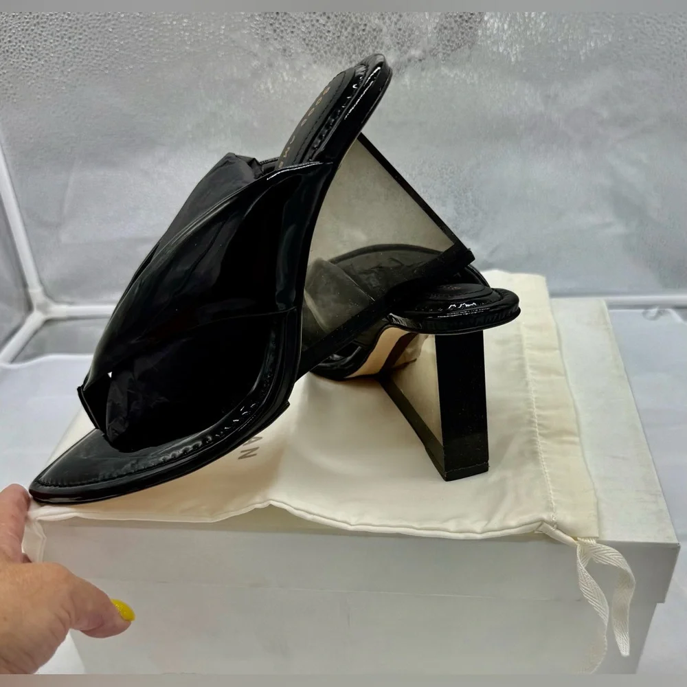 Good American Clear Wedge Black Sandal Heels Size 7.5 GA077P-X NIB - Picture 2 of 4